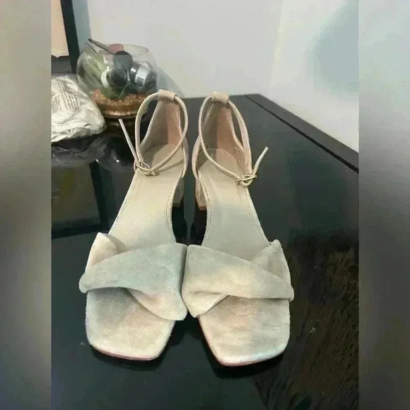 J Mclaughlin Krissa Suede Sandal Womens Striped Size 7 Beige/Gray (2'' Heel) - Picture 2 of 6